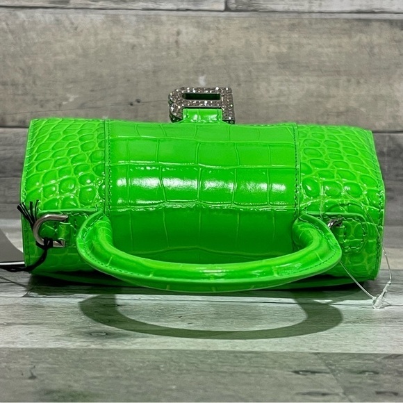BALENCIAGA Hourglass XS crocodile-effect leather bag - Fluo Green - Picture 8 of 13